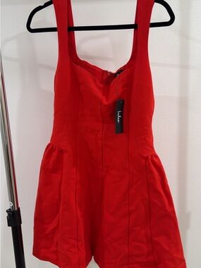 Lulu's Vibrant Red Fit-and-Flare Dress with Square Neckline
